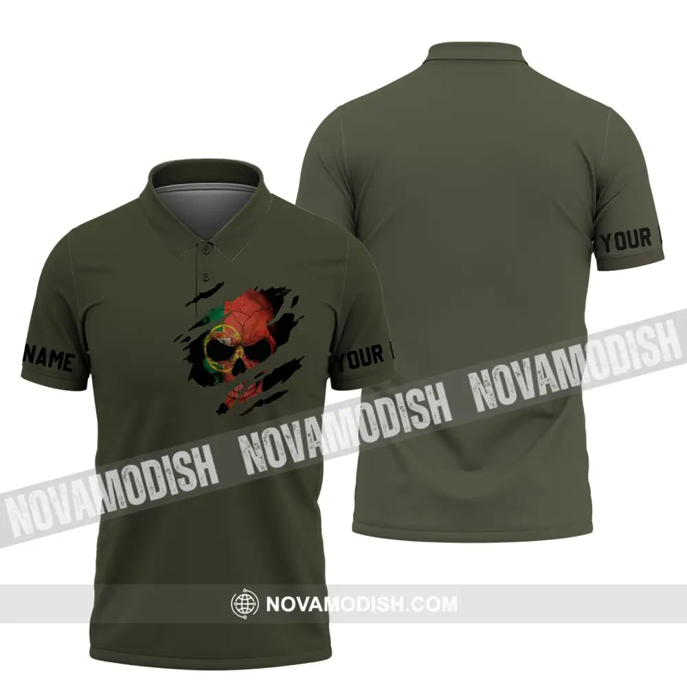 Unisex Shirt - Custom Name T-Shirt Portugal Flag Skull Polo Shirt / S T-shirt