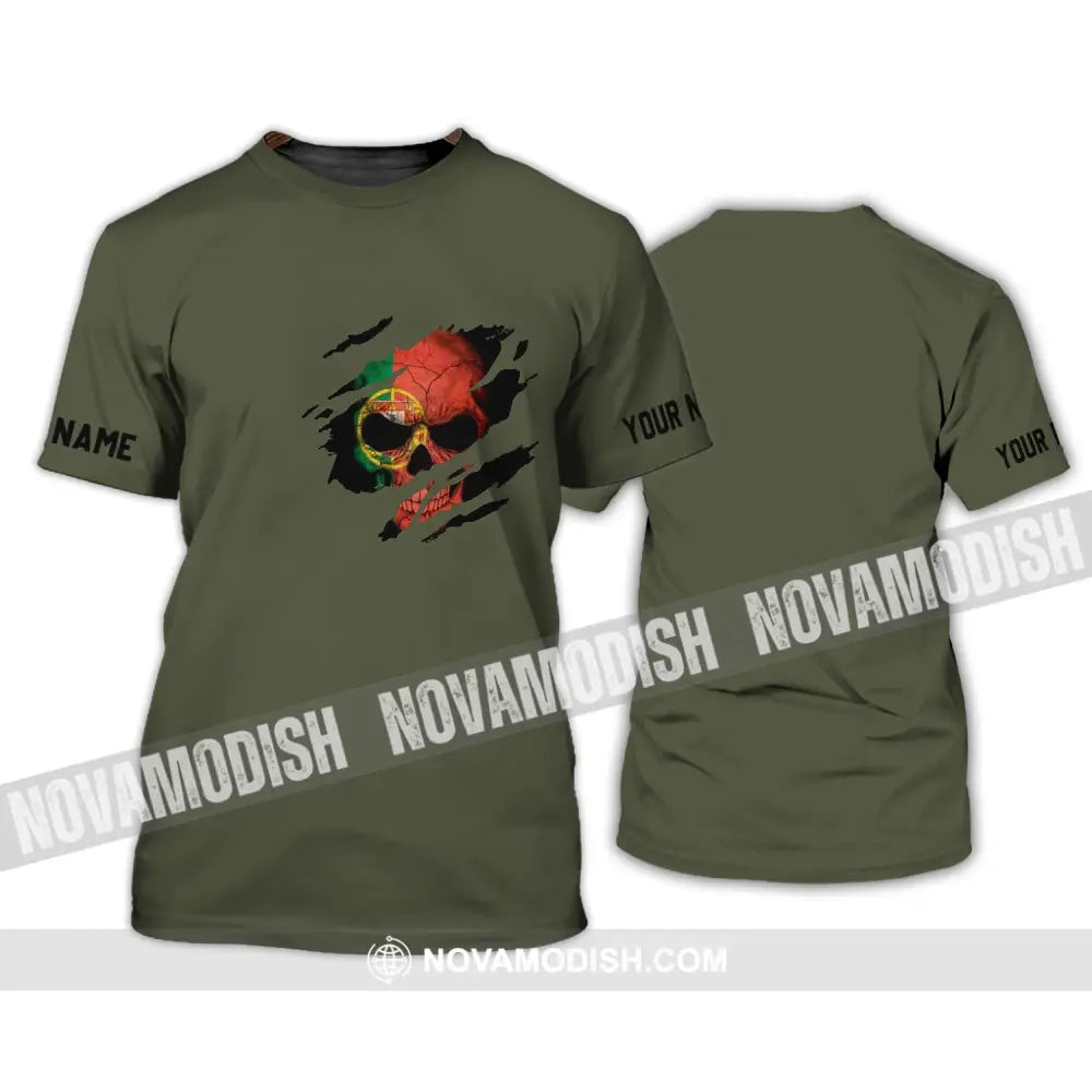 Unisex Shirt - Custom Name T-Shirt Portugal Flag Skull T-Shirt / S T-shirt
