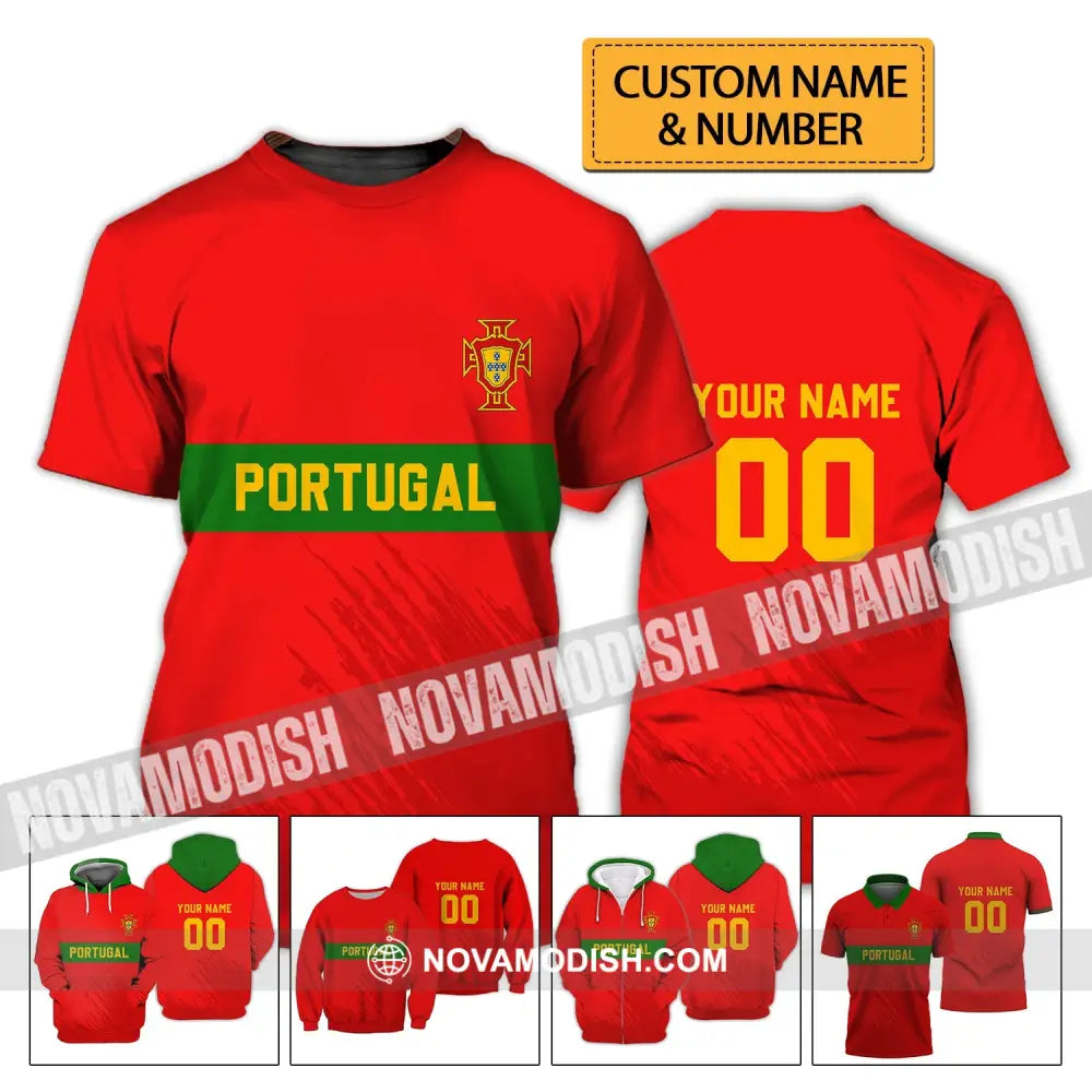 Unisex Shirt - Custom Name T-Shirt Portugal Football Clothing T-shirt