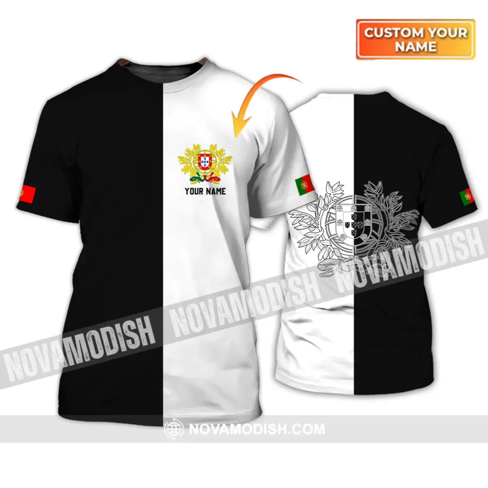 Unisex Shirt - Custom Name T-Shirt Portugal Half Black Half White Clothing T-shirt