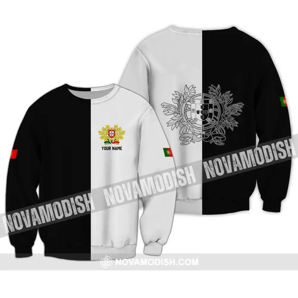 Unisex Shirt - Custom Name T-Shirt Portugal Half Black Half White Clothing Long Sleeve / S T-shirt