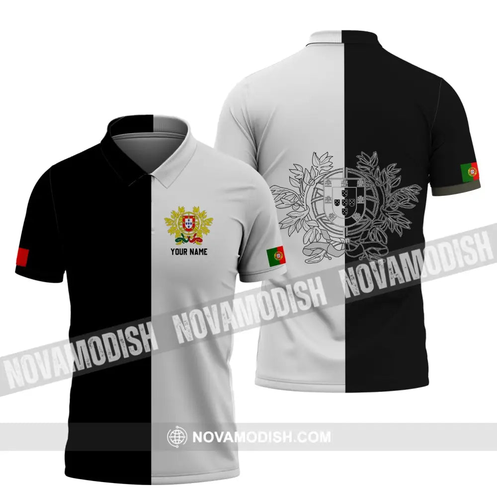 Unisex Shirt - Custom Name T-Shirt Portugal Half Black Half White Clothing Polo Shirt / S T-shirt