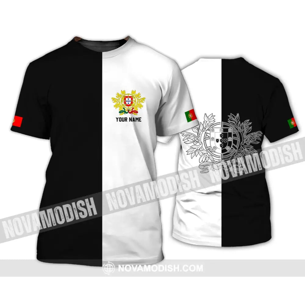 Unisex Shirt - Custom Name T-Shirt Portugal Half Black Half White Clothing T-Shirt / S T-shirt