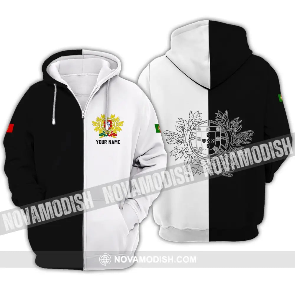 Unisex Shirt - Custom Name T-Shirt Portugal Half Black Half White Clothing Zipper Hoodie / S T-shirt