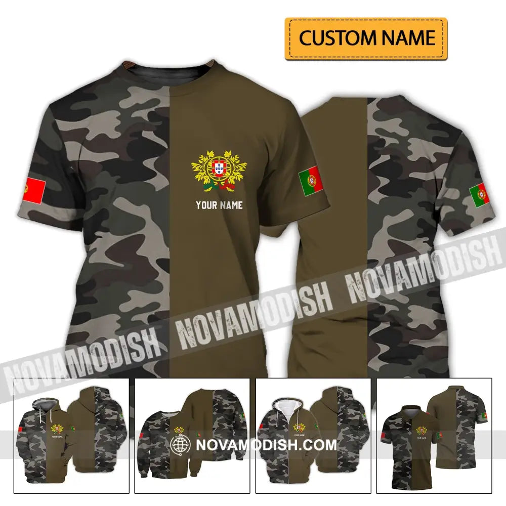 Unisex Shirt - Custom Name T-Shirt Portugal Half Camo Design Shirt T-shirt