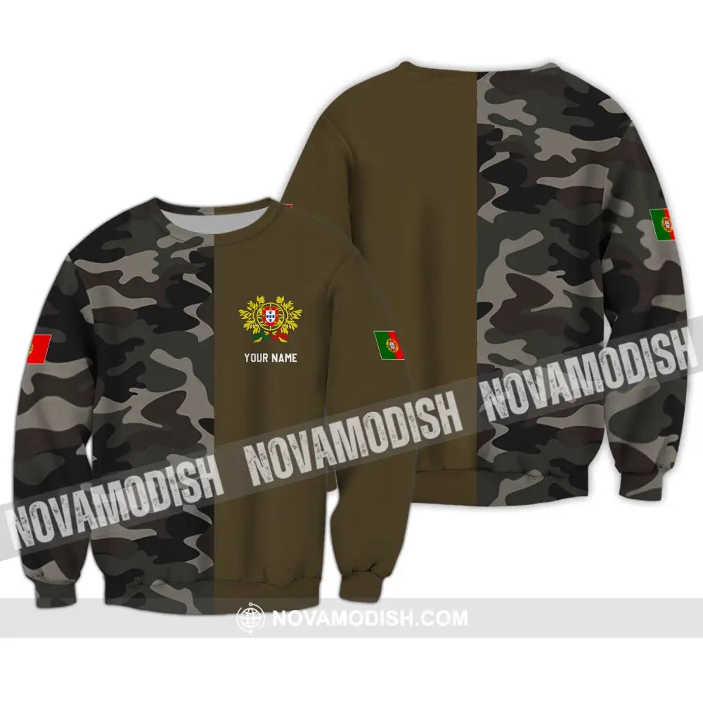 Unisex Shirt - Custom Name T-Shirt Portugal Half Camo Design Shirt Long Sleeve / S T-shirt