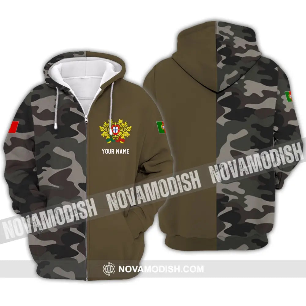 Unisex Shirt - Custom Name T-Shirt Portugal Half Camo Design Shirt Zipper Hoodie / S T-shirt
