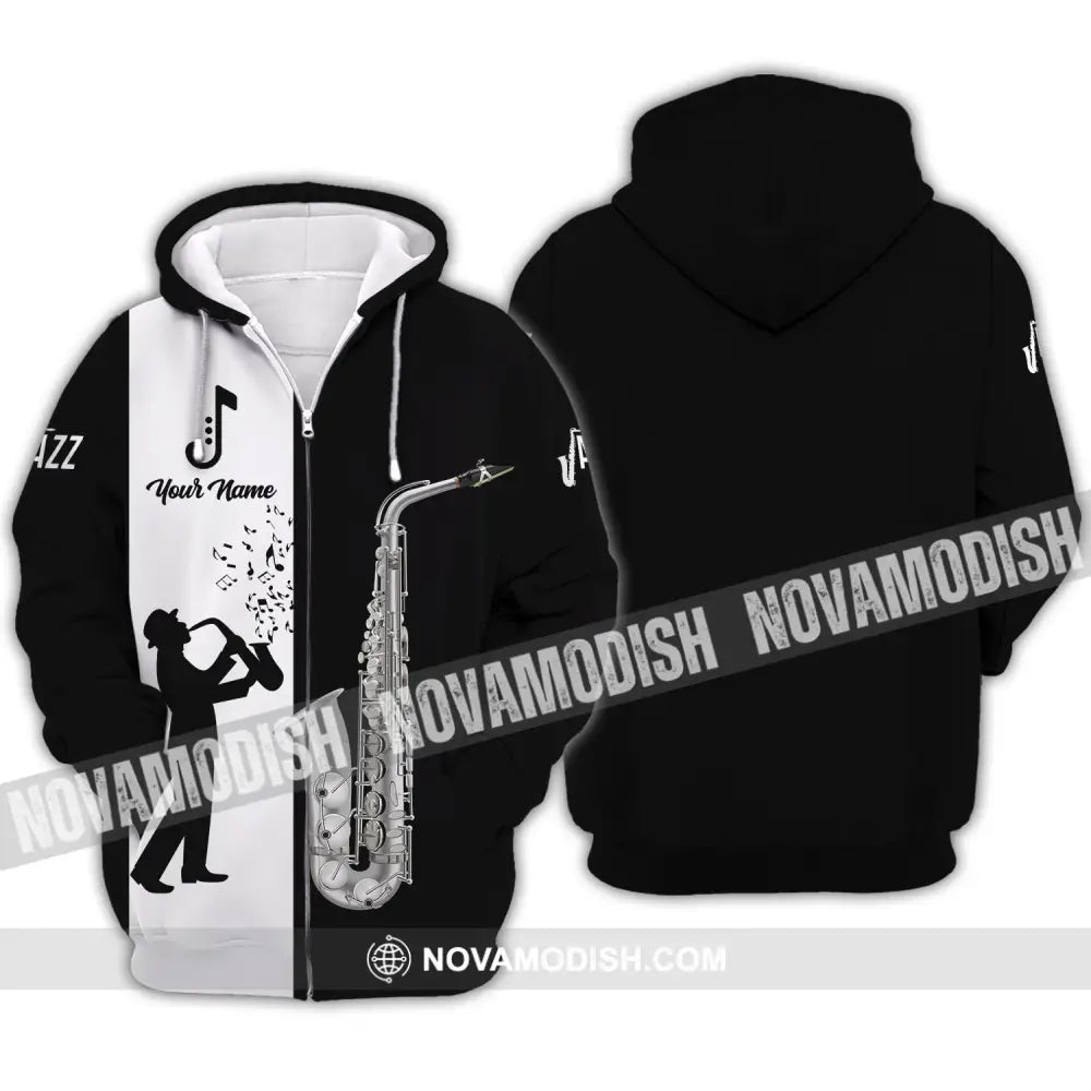 Unisex Shirt - Custom Name T-Shirt - Saxophone Lover Shirt Zipper Hoodie / S T-shirt