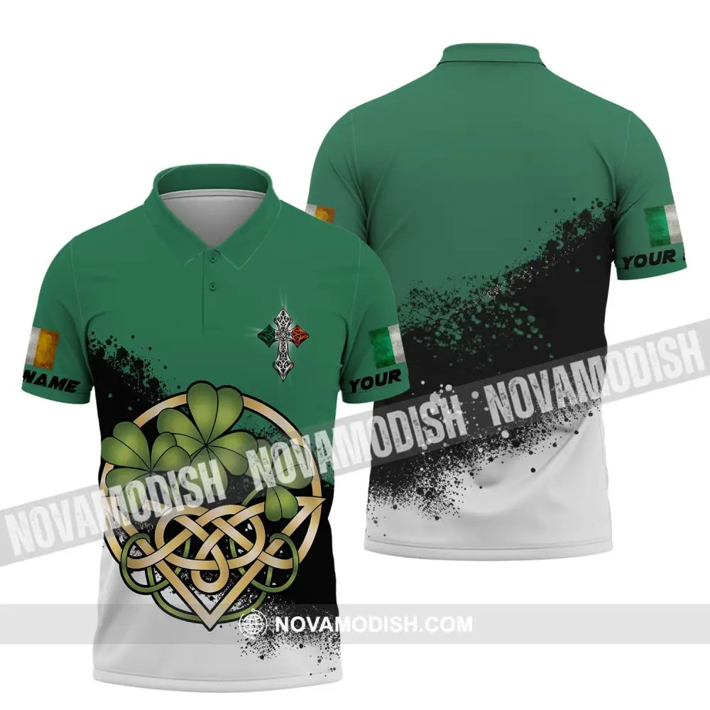 Unisex Shirt - Custom Name T-Shirt - ST. Patrick’s Day Clothing 4-Leaf Clover Polo Shirt / S T-shirt