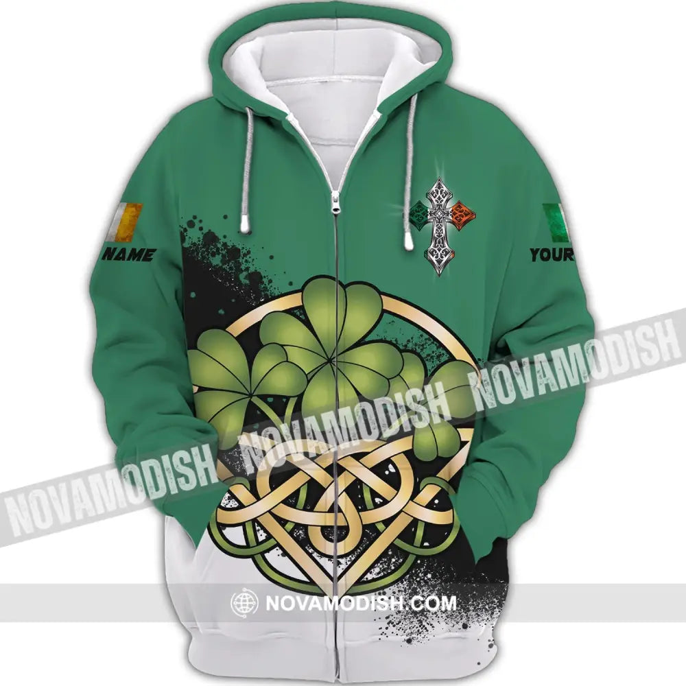 Unisex Shirt - Custom Name T-Shirt - ST. Patrick’s Day Clothing 4-Leaf Clover Zipper Hoodie / S T-shirt