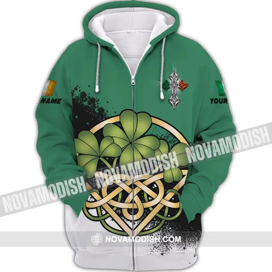 Unisex Shirt - Custom Name T-Shirt - ST. Patrick’s Day Clothing 4-Leaf Clover Zipper Hoodie / S T-shirt