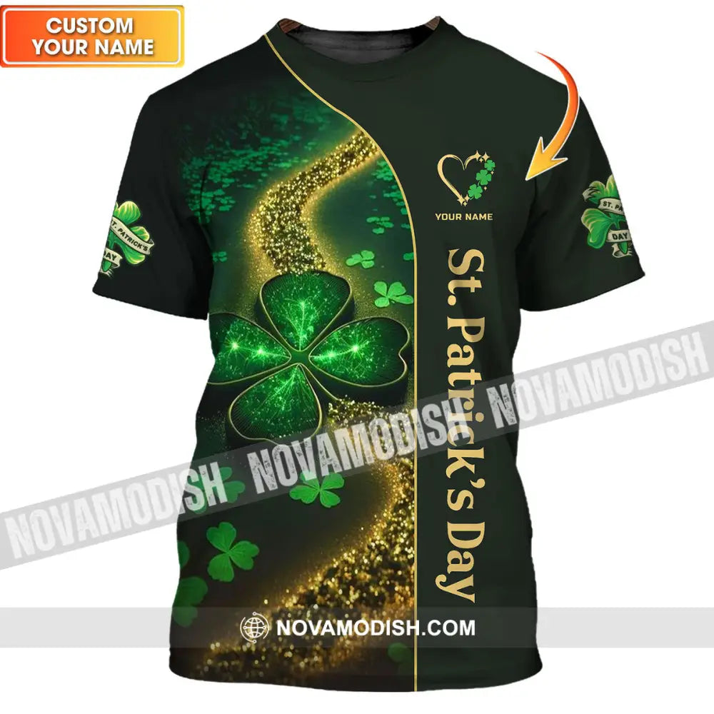 Unisex Shirt - Custom Name T-Shirt - ST. Patrick’s Day Clothing Heart With 4-Leaf Clover Shirt T-shirt