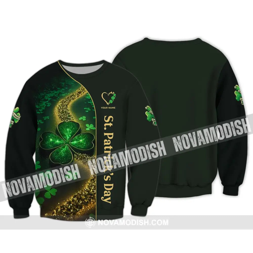 Unisex Shirt - Custom Name T-Shirt - ST. Patrick’s Day Clothing Heart With 4-Leaf Clover Shirt Long Sleeve / S T-shirt