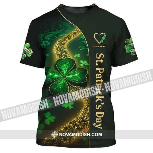 Unisex Shirt - Custom Name T-Shirt - ST. Patrick’s Day Clothing Heart With 4-Leaf Clover Shirt T-Shirt / S T-shirt