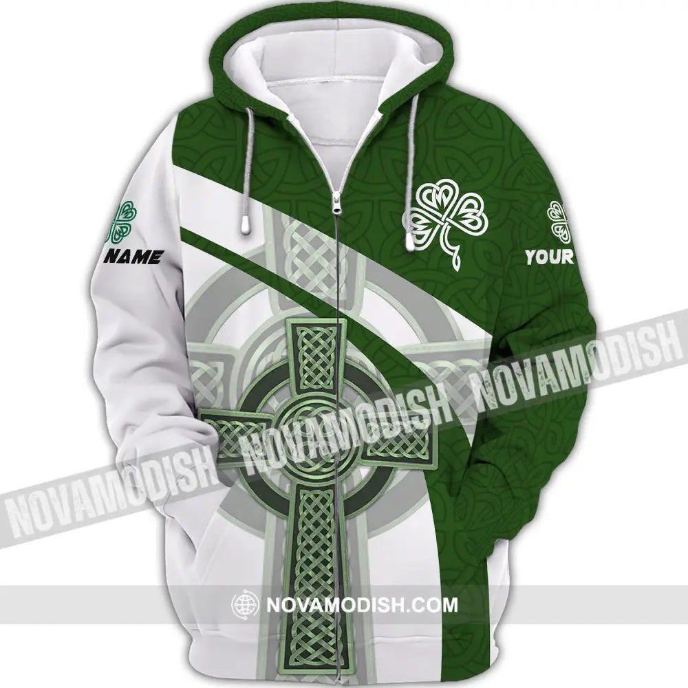 Unisex Shirt - Custom Name T-Shirt - ST. Patrick’s Day Clothing Leaf Clover Shirt Zipper Hoodie / S T-shirt