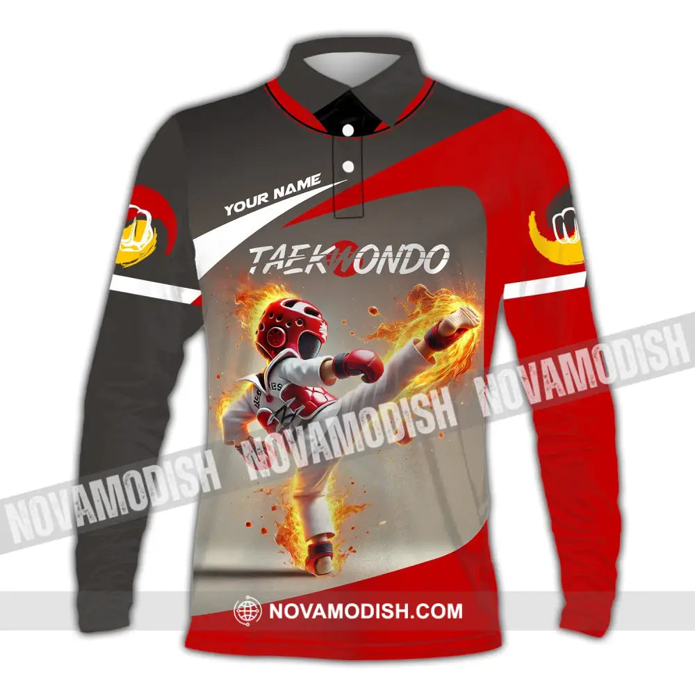 Unisex Shirt - Custom Name Taekwondo Long Sleeve Polo / S T-Shirt