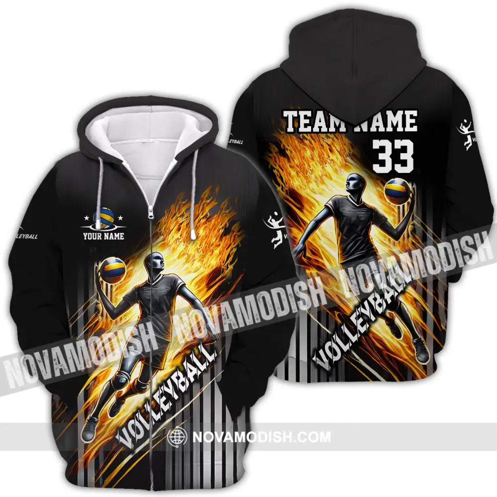 Unisex Shirt - Custom Name Team Name And Number Shirt Volleyball Lover Zipper Hoodie / S T-shirt