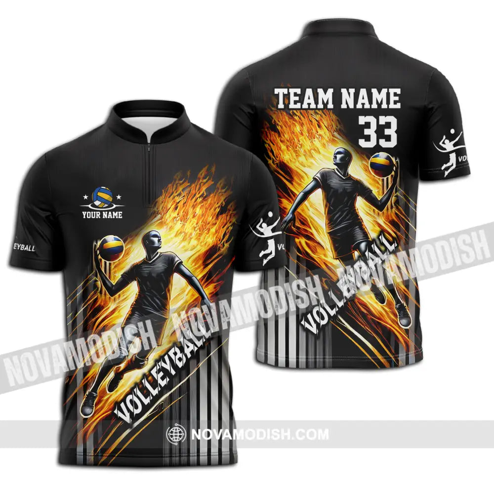 Unisex Shirt - Custom Name Team Name And Number Shirt Volleyball Lover Zipper Polo Shirt / S T-shirt