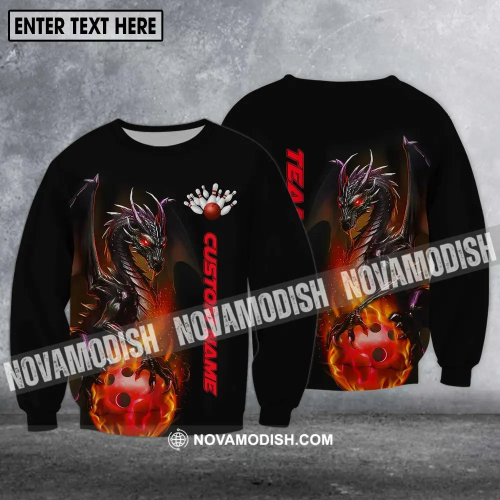 Unisex Shirt - Custom Name Shirt - Team Name Shirt Bowling Dragon Fire Ball Long Sleeve / S T-shirt