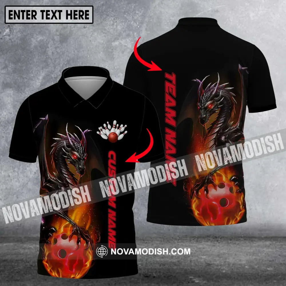 Unisex Shirt - Custom Name Shirt - Team Name Shirt Bowling Dragon Fire Ball Polo Shirt / S T-shirt