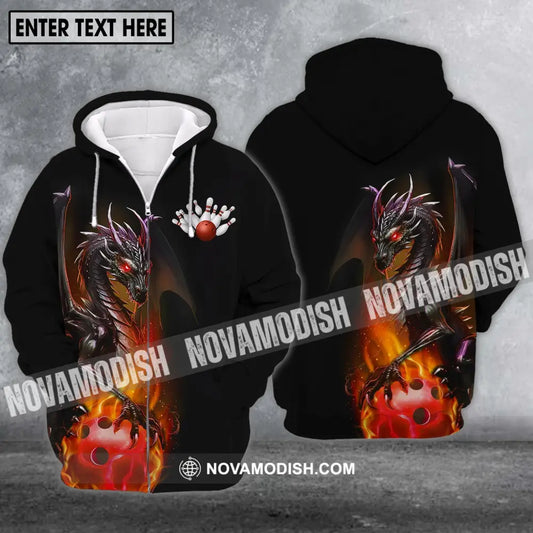 Unisex Shirt - Custom Name Shirt - Team Name Shirt Bowling Dragon Fire Ball Zipper Hoodie / S T-shirt