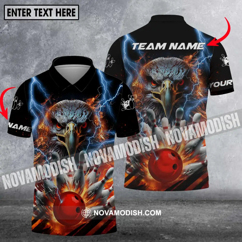 Unisex Shirt - Custom Name Shirt - Team Name Shirt Bowling Eagle Fire Ball Polo Shirt / S T-shirt