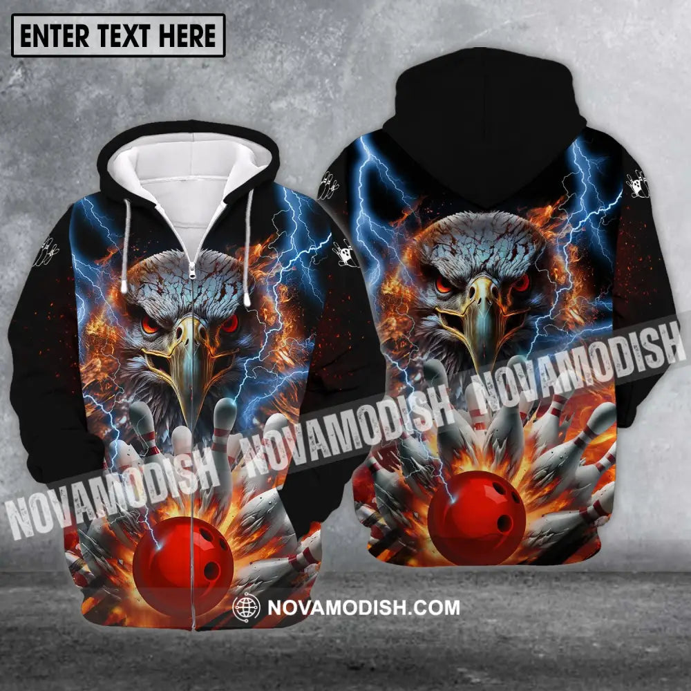 Unisex Shirt - Custom Name Shirt - Team Name Shirt Bowling Eagle Fire Ball Zipper Hoodie / S T-shirt