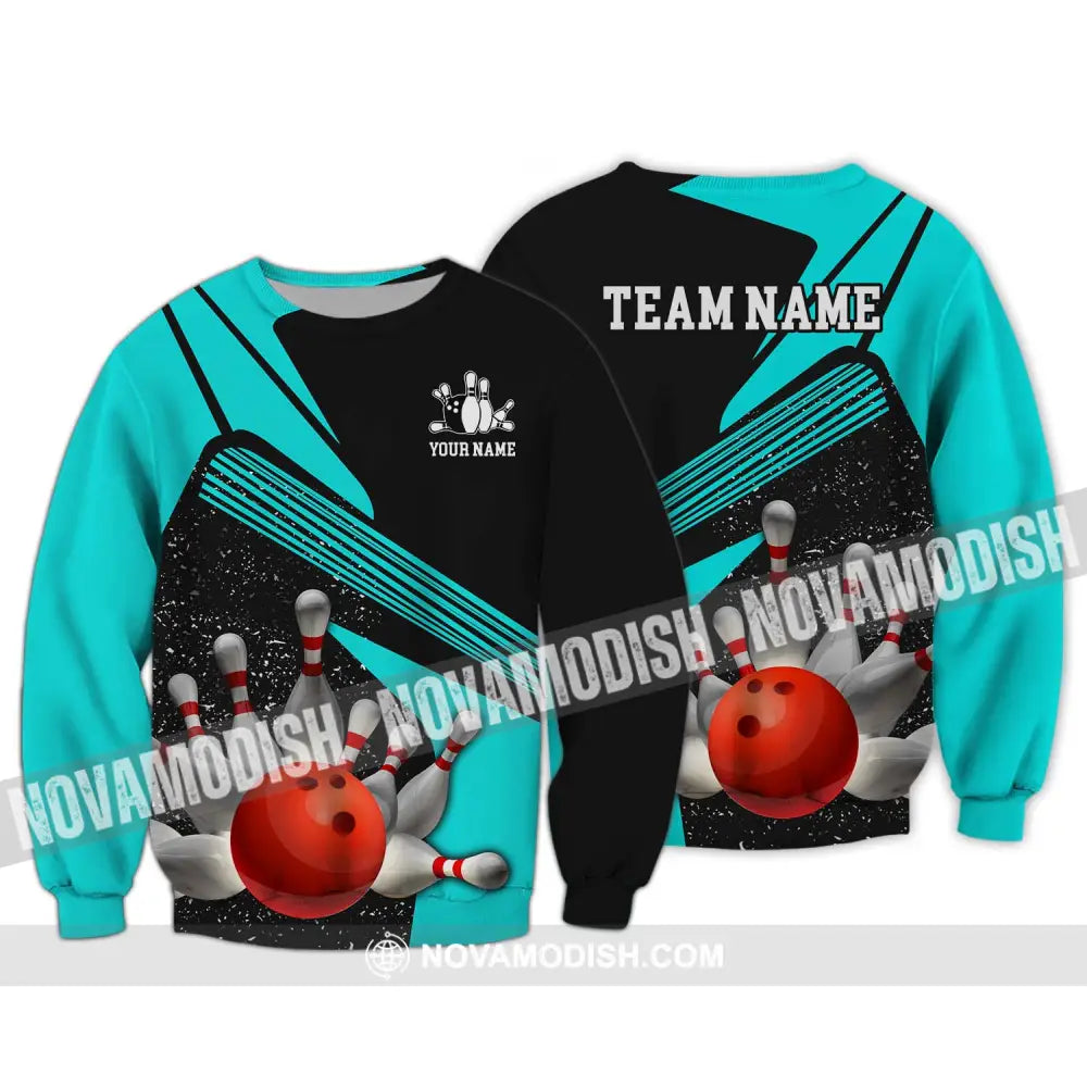 Unisex Shirt - Custom Name Shirt - Team Name Shirt Cyan Bowling Shirt Long Sleeve / S T-shirt