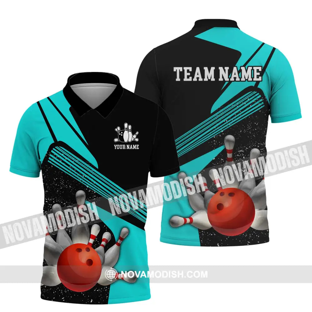 Unisex Shirt - Custom Name Shirt - Team Name Shirt Cyan Bowling Shirt Polo Shirt / S T-shirt