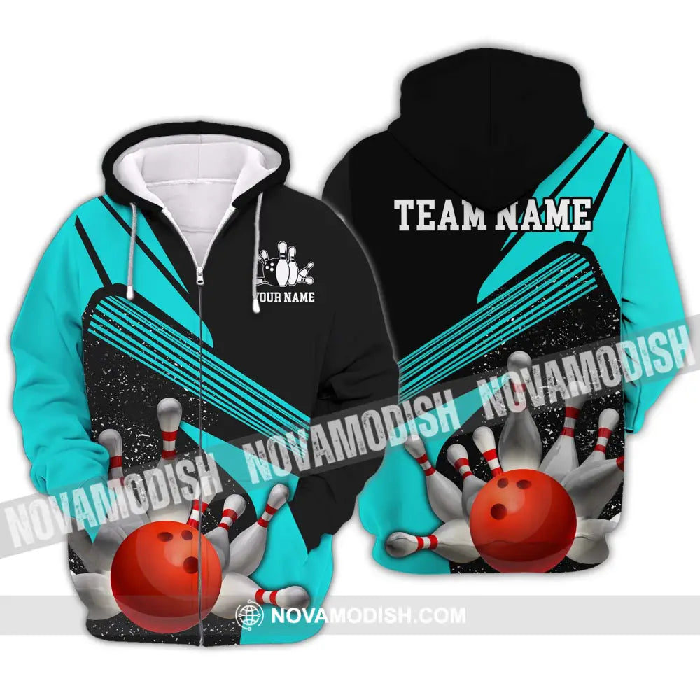 Unisex Shirt - Custom Name Shirt - Team Name Shirt Cyan Bowling Shirt Zipper Hoodie / S T-shirt
