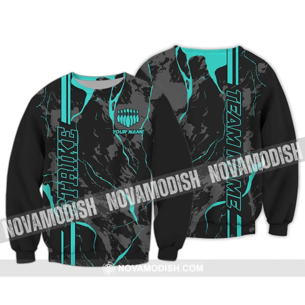 Unisex Shirt - Custom Name Shirt - Team Name Shirt Cyan Strike Bowling Shirt Long Sleeve / S T-shirt