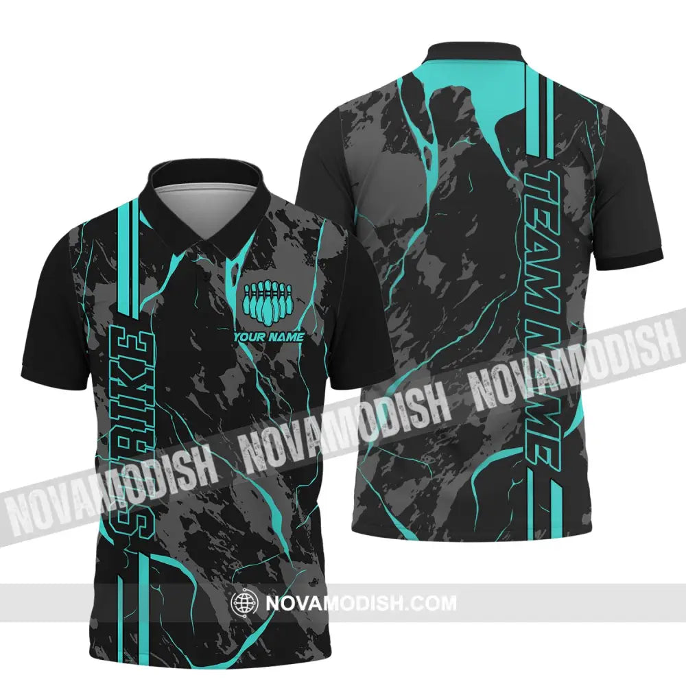 Unisex Shirt - Custom Name Shirt - Team Name Shirt Cyan Strike Bowling Shirt Polo Shirt / S T-shirt