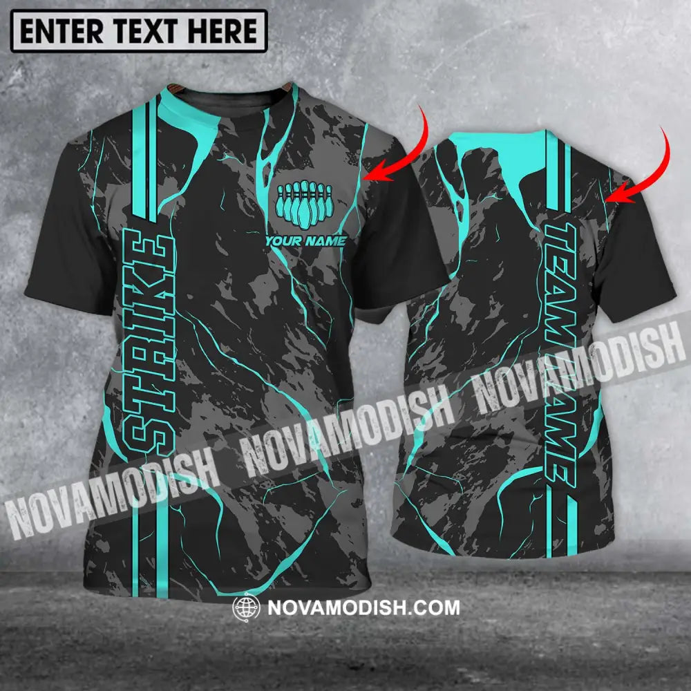 Unisex Shirt - Custom Name Shirt - Team Name Shirt Cyan Strike Bowling Shirt T-shirt