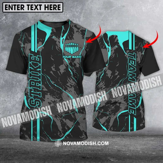 Unisex Shirt - Custom Name Shirt - Team Name Shirt Cyan Strike Bowling Shirt T-shirt