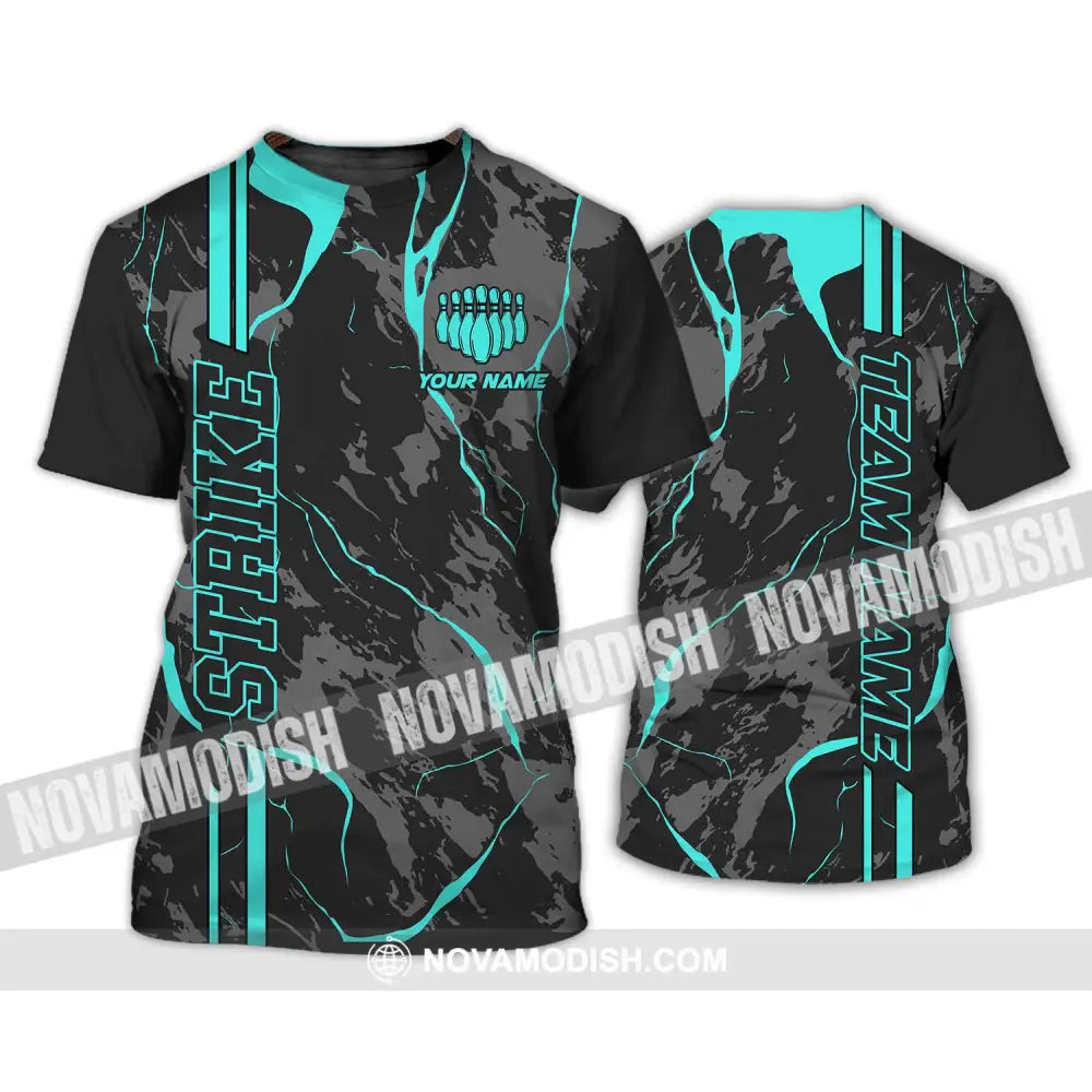 Unisex Shirt - Custom Name Shirt - Team Name Shirt Cyan Strike Bowling Shirt T-Shirt / S T-shirt