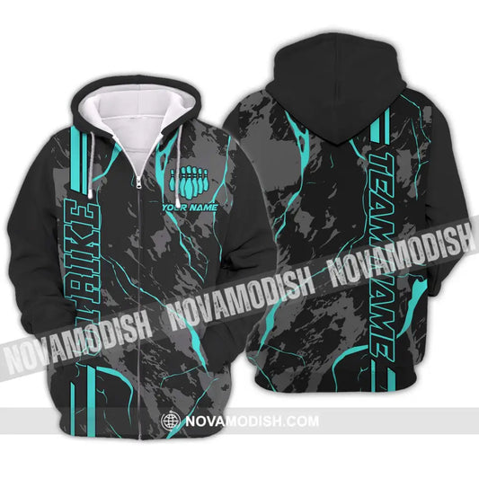 Unisex Shirt - Custom Name Shirt - Team Name Shirt Cyan Strike Bowling Shirt Zipper Hoodie / S T-shirt