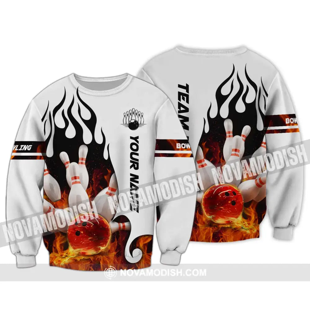 Unisex Shirt - Custom Name Shirt - Team Name Shirt Fire Bowling Ball Long Sleeve / S T-shirt