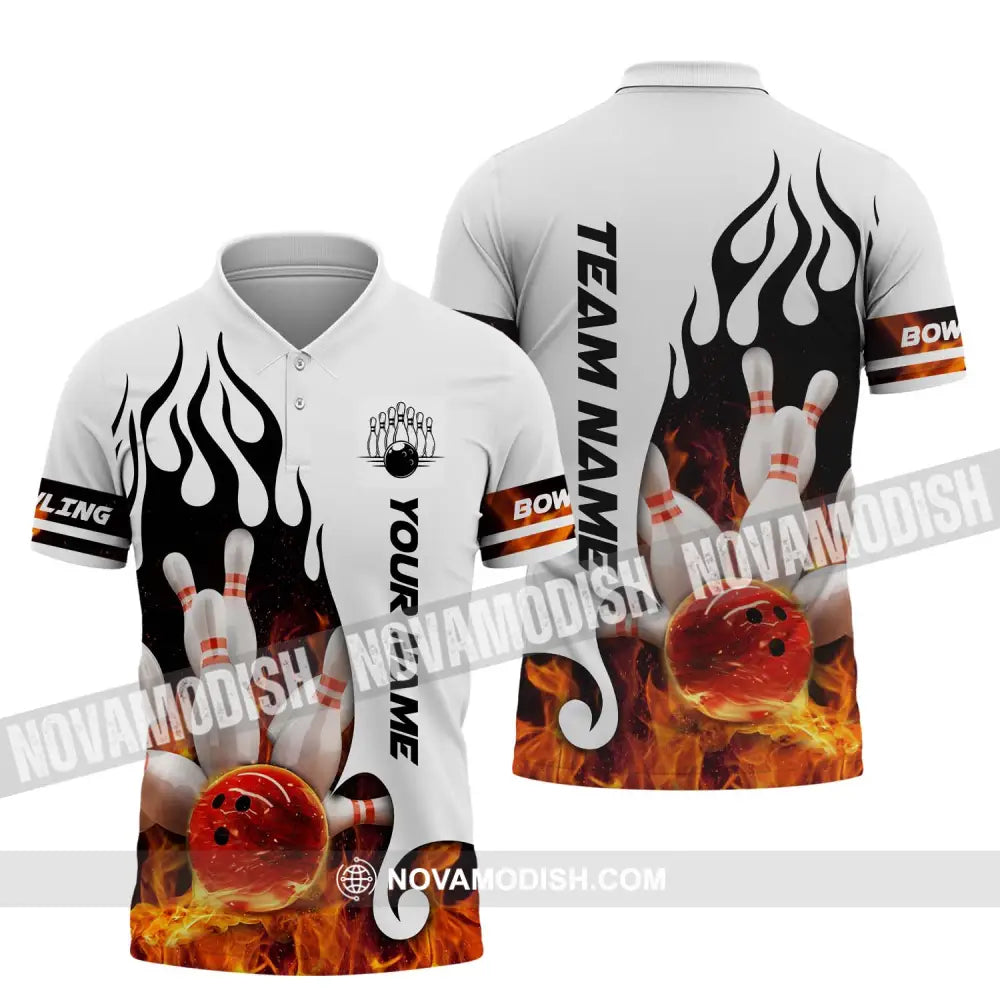 Unisex Shirt - Custom Name Shirt - Team Name Shirt Fire Bowling Ball Polo Shirt / S T-shirt