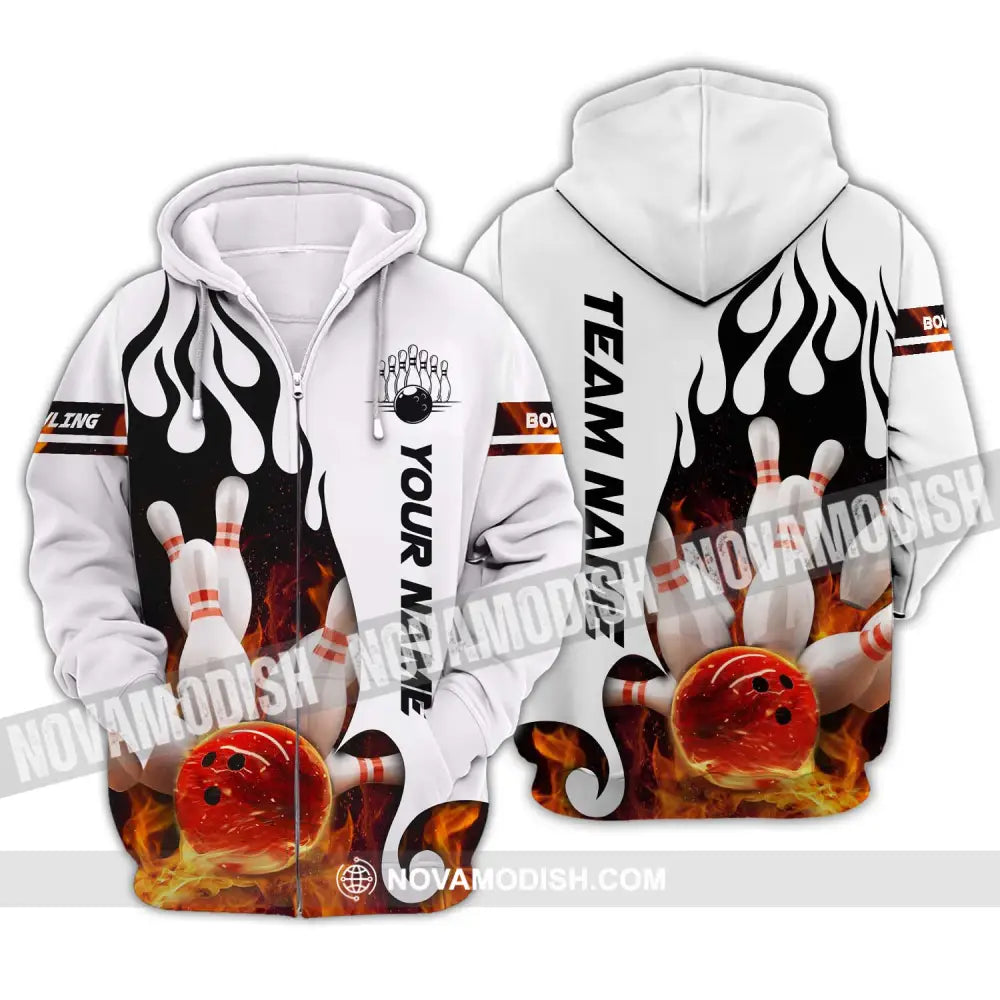 Unisex Shirt - Custom Name Shirt - Team Name Shirt Fire Bowling Ball Zipper Hoodie / S T-shirt