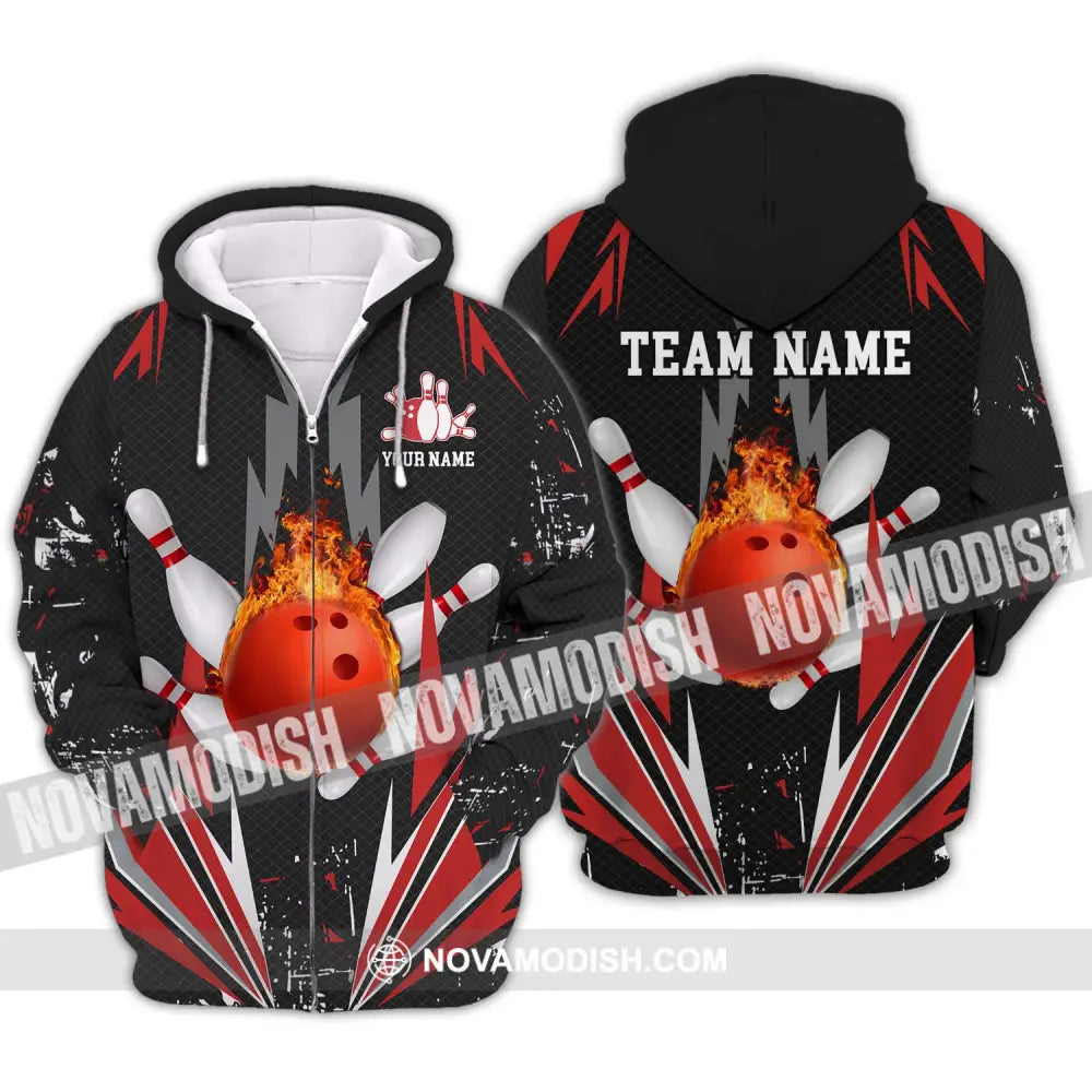 Unisex Shirt - Custom Name Shirt - Team Name Shirt,Fire Bowling Shirt Zipper Hoodie / S T-shirt