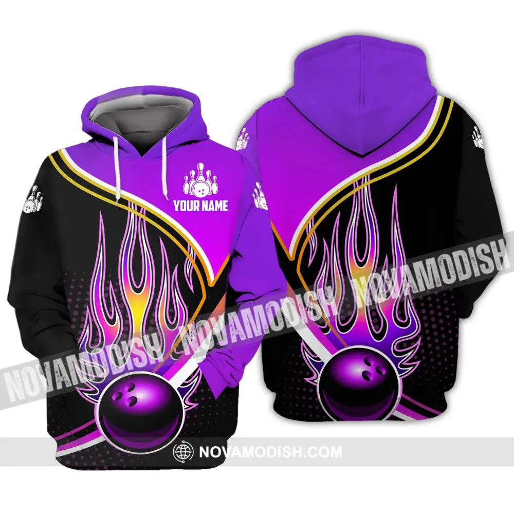 Unisex Shirt - Custom Name Shirt - Team Name Shirt Purple Bowling Ball Fire Hoodie / S T-shirt