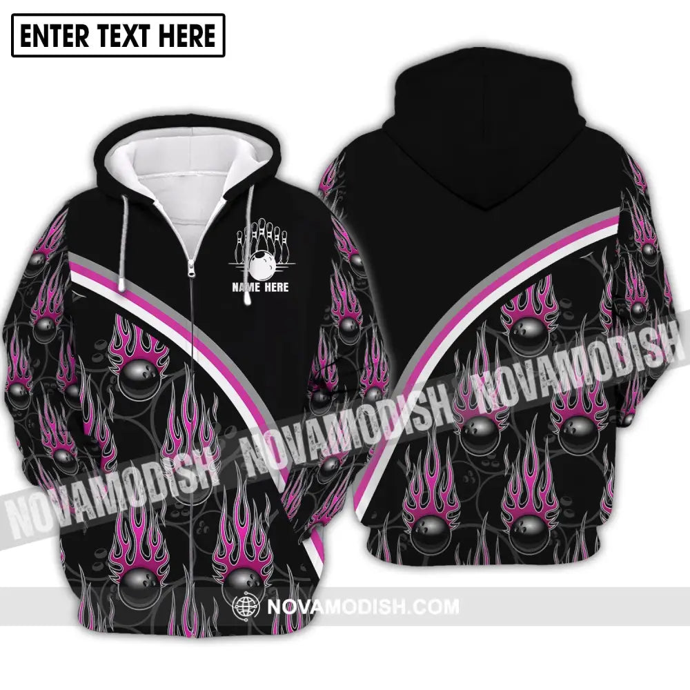 Unisex Shirt - Custom Name Shirt - Team Name Shirt Purple Fire Black Billiard Ball Zipper Hoodie / S T-shirt