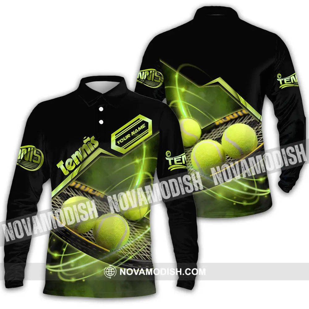 Unisex Shirt - Custom Name Tennis Ball Color Player Shirt Long Sleeve Polo / S T-shirt