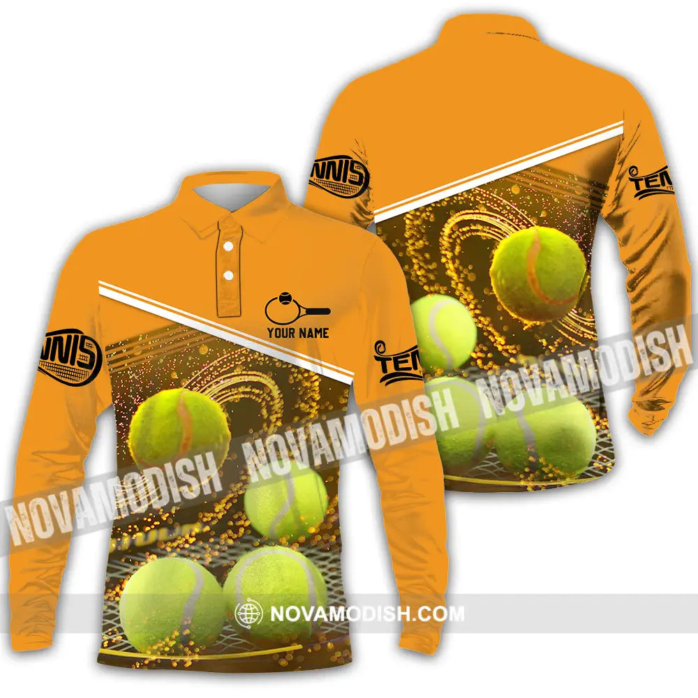 Unisex Shirt - Custom Name Tennis Ball Shirt Long Sleeve Polo / S T-shirt