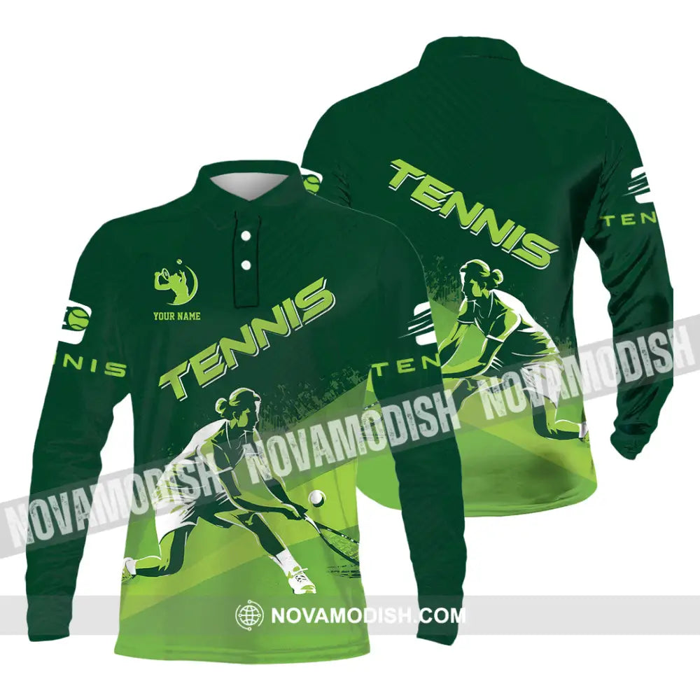 Unisex Shirt - Custom Name Tennis Shirt For Player Green Long Sleeve Polo / S T-shirt