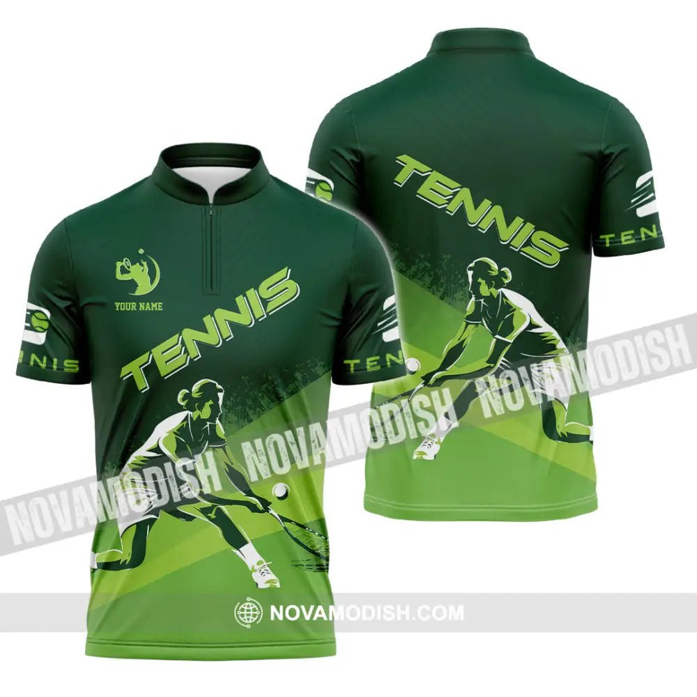 Unisex Shirt - Custom Name Tennis Shirt For Player Green Zipper Polo Shirt / S T-shirt