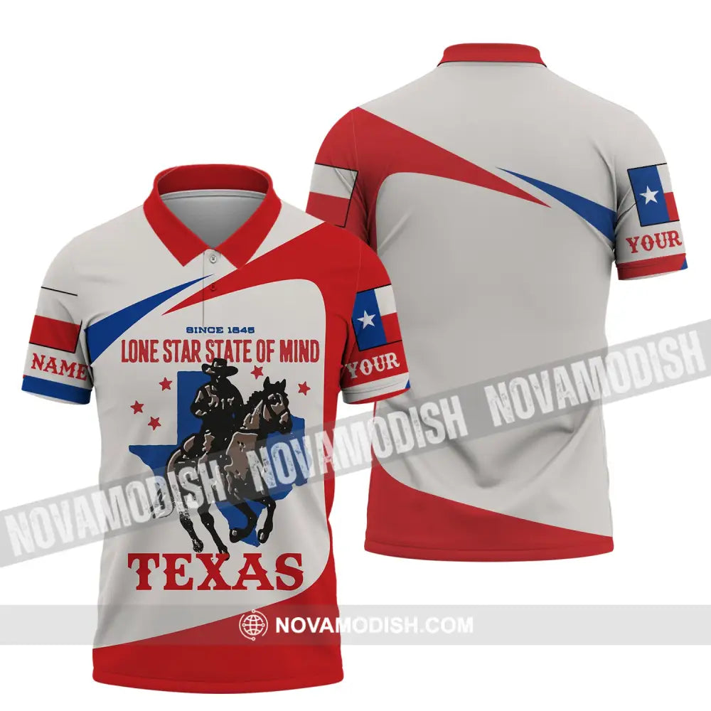 Unisex Shirt Custom Name Texas T-Shirt 1845 Lone Star State Of Mind Polo / S