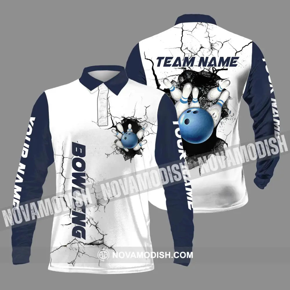 Unisex Shirt - Custom Name The Bowling Player Sport Shirt Cracking Wall Long Sleeve Polo / S T-shirt