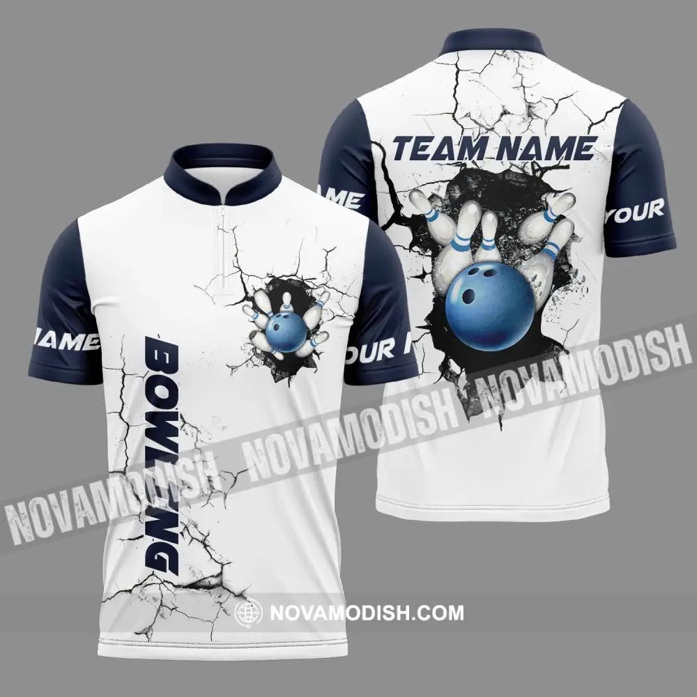 Unisex Shirt - Custom Name The Bowling Player Sport Shirt Cracking Wall Zipper Polo Shirt / S T-shirt