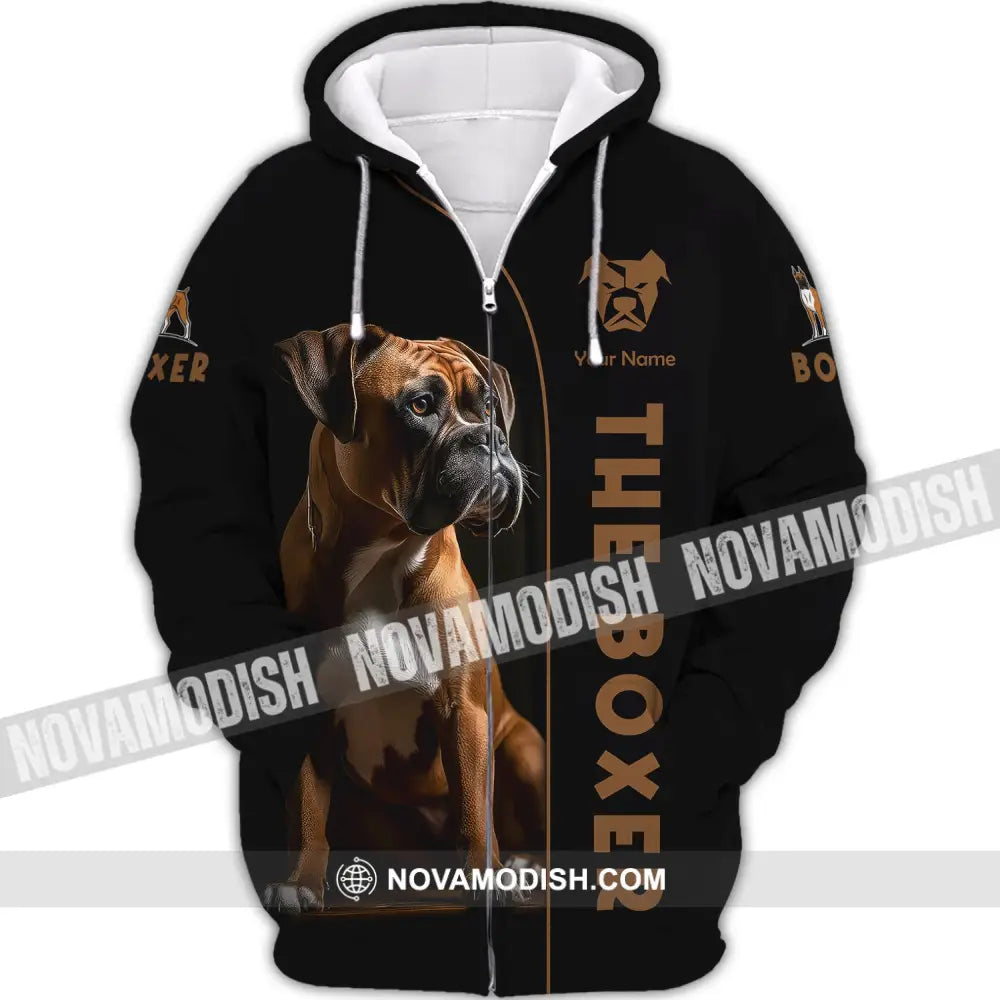 Unisex Shirt Custom Name The Boxer Dog 3D Gift For Pet Lovers Zipper Hoodie / S T-Shirt